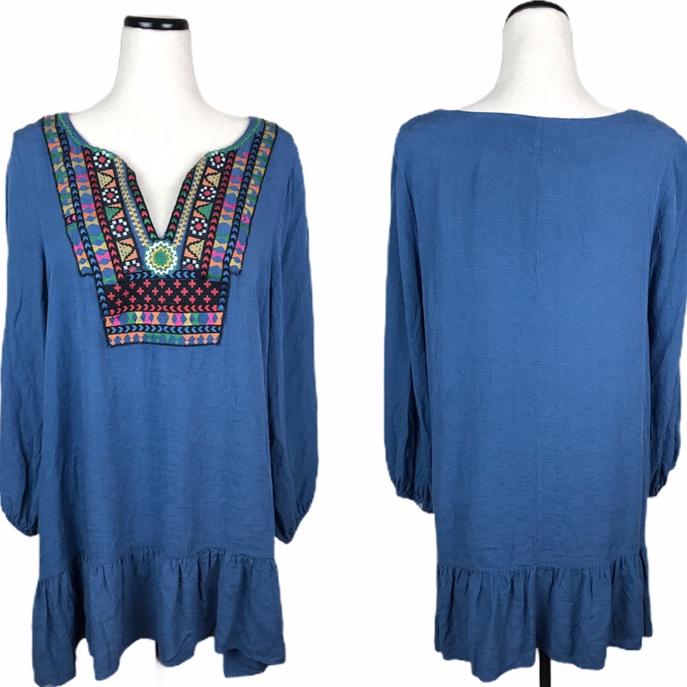 Entro long sleeve embroidered tunic top